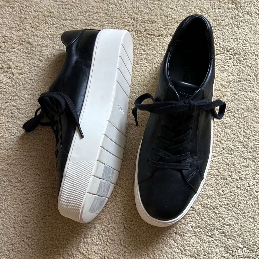 Black leather Vince Camino lace up platform tennis shoes. - Picture 2 of 5